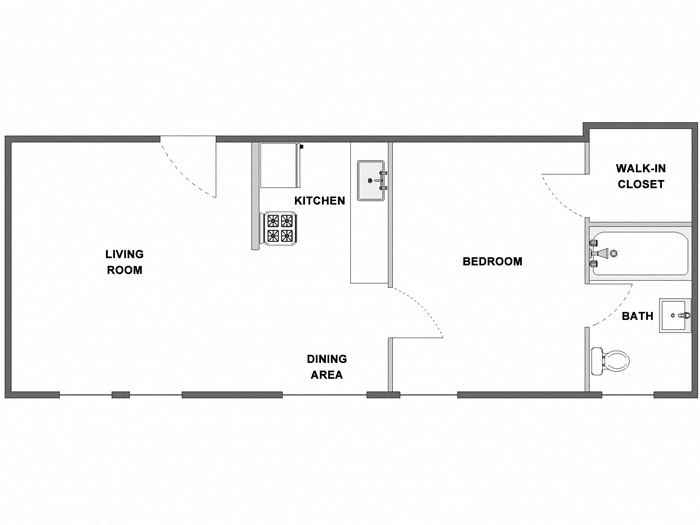Floor plan for 1 bed, 1 bath, 400 sqft